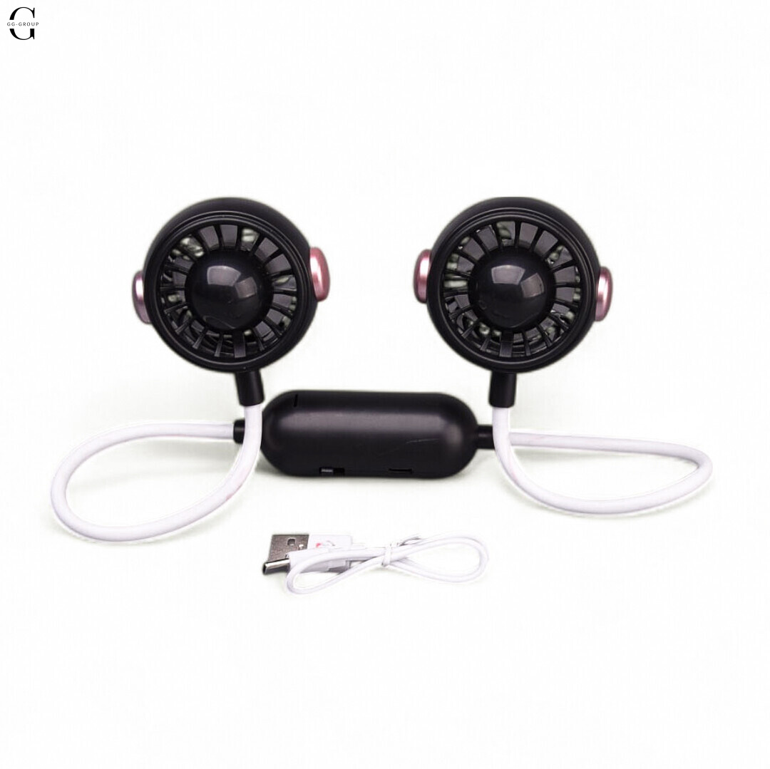 Портативный двойной вентилятор на шею MK 5672, 60 см, аккумулятор, USB Type-C, 2 режима.